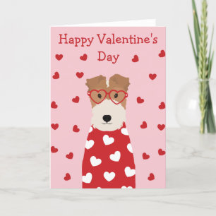 Happy Valentines Day Wire Fox Terrier Dog  Holiday Card