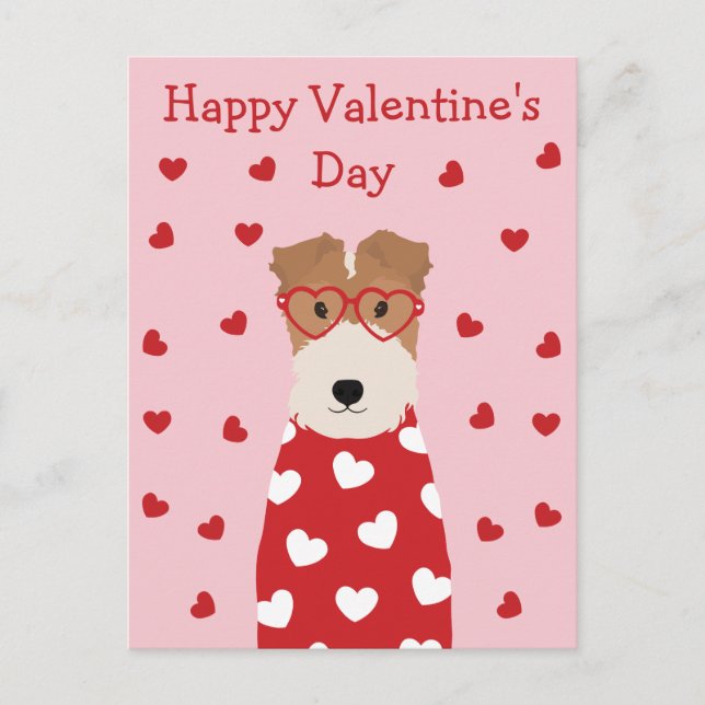 Happy Valentines Day Wire Fox Terrier Dog Postcard (Front)