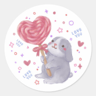 Happy Valentine's Day with Bunny & Lollipop Classic Round Sticker