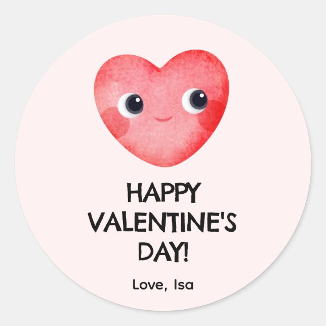Happy Valentine's Day with cute baby heart Classic Round Sticker (Front)