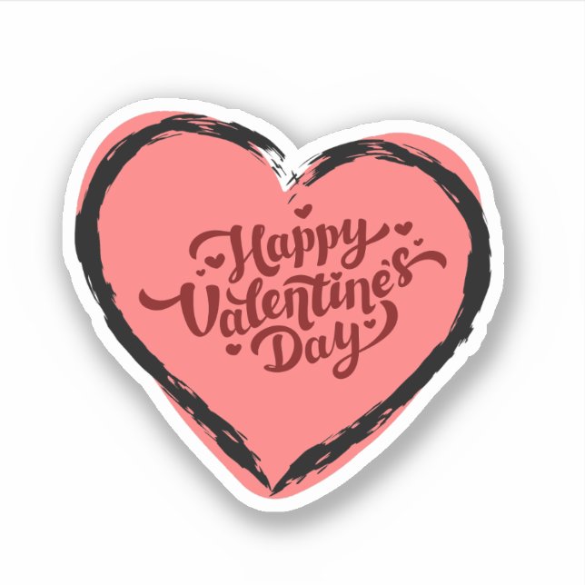 Happy Valentine's day with cute pink heart Sticker (Front)