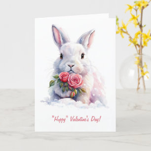 Happy Valentines Day with Cute White Bunny Rabbit Card