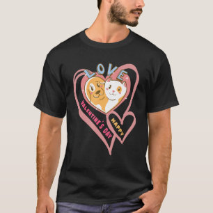 Happy Valentine's Day With Dog And Cat Love Heart T-Shirt
