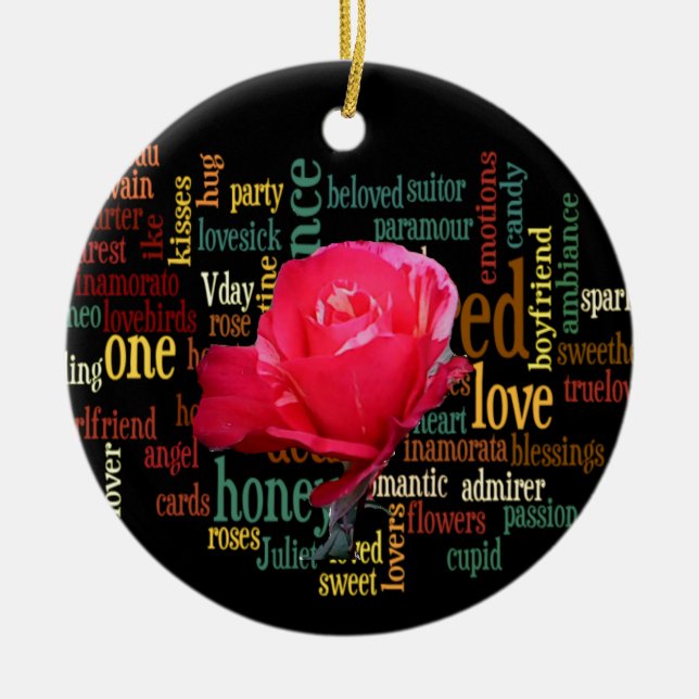 Happy Valentine's Day With Elegant Red Roses Ceramic Ornament (Front)