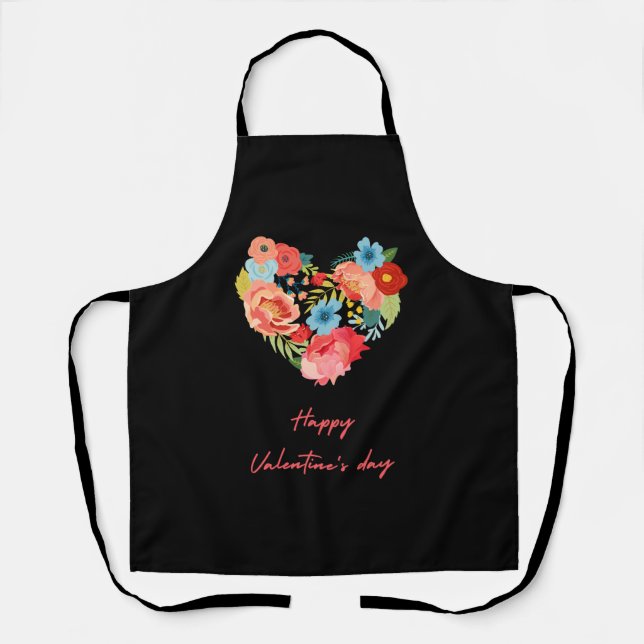 Happy Valentine's Day With Flowers Colourful     Apron (Front)