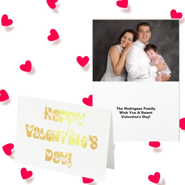 Happy Valentine's Day with Hearts Add Photo & Name Foil Card (Creator Uploaded)