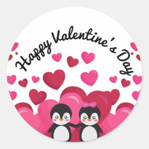 Happy Valentine's Day With Hearts Classic Round Sticker