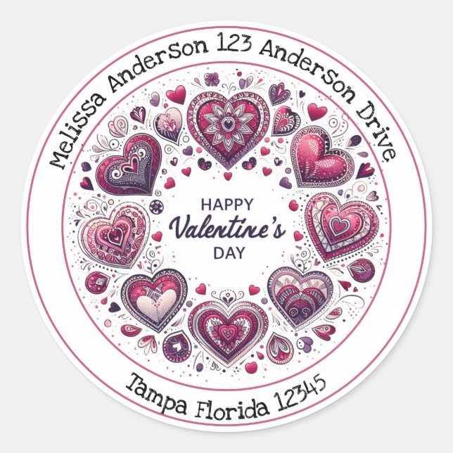 Happy Valentines Day with Hearts Envelope Seal  (Front)