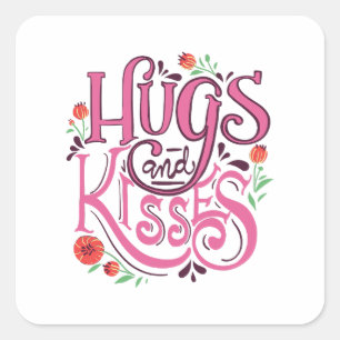 Happy Valentine's Day With Hugs And Kisses     Square Sticker