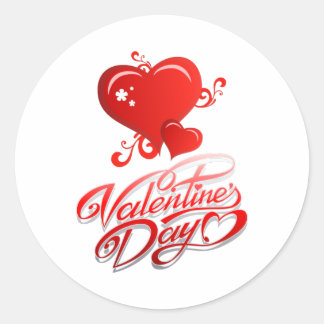 happy valentines day with red hearts classic round sticker