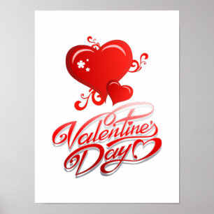 happy valentines day with red hearts poster