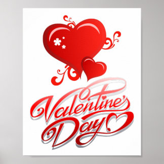 happy valentines day with red hearts poster