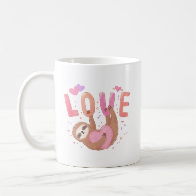 Happy Valentine's Day with Sloth Coffee Mug (Left)