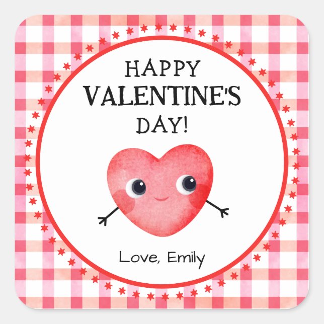 Happy Valentine's Day with smiling heart Square Sticker (Front)