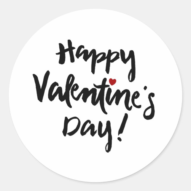 Happy Valentine's Day with Tiny Red Heart Classic Round Sticker (Front)