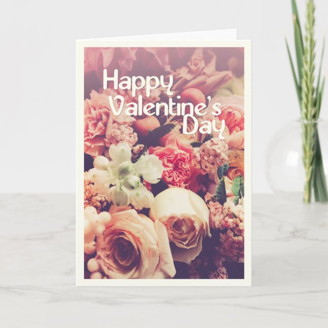 Happy Valentine's Day with Vintage Flower Bouquet Card (Front)