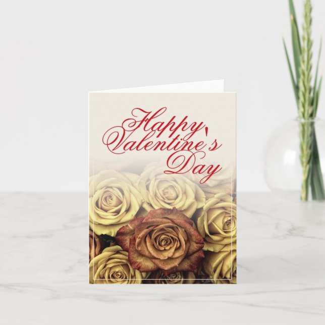 Happy Valentine's day with yellow Rosenbouquet Card (Front)