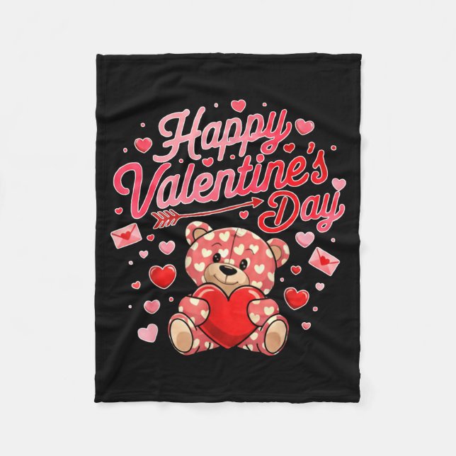 Happy Valentines Day Women Cute Bear Valentine Hea Fleece Blanket (Front)