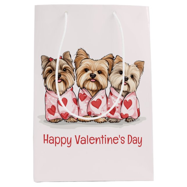 Happy Valentines Day Yorkshire Terrier Dogs Medium Gift Bag (Front)