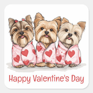 Happy Valentines Day Yorkshire Terrier Dogs Square Sticker