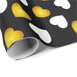 Happy Valentines - Gold and White Hearts Pattern Wrapping Paper