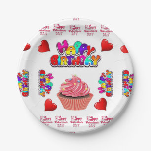 Happy Valentine's  Happy Birthday Paper Plates