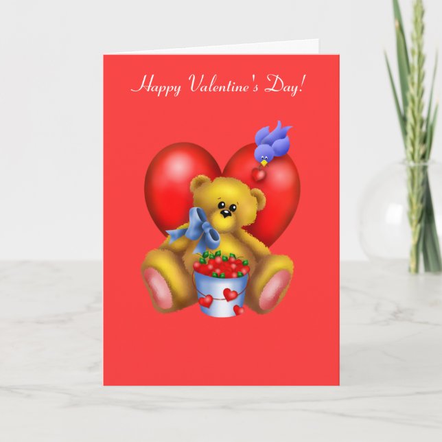 Happy Valentines Heart Bear 1 Holiday Card (Front)