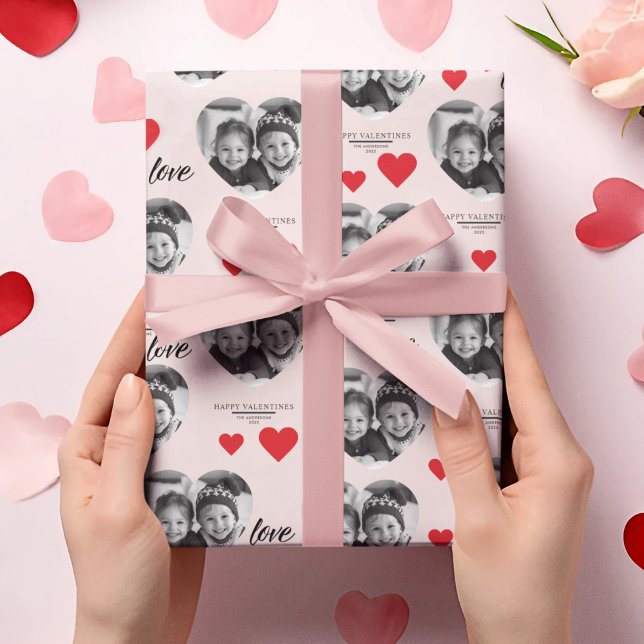 Happy Valentine's Heart Photo Pink & Red Wrapping Paper (Creator Uploaded)