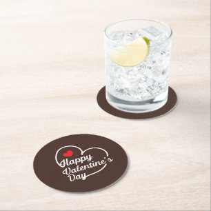 Happy Valentine's Heart Swash ID734 Round Paper Coaster