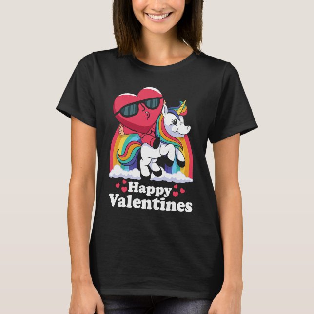 Happy Valentines Heart Unicorn T-Shirt (Front)