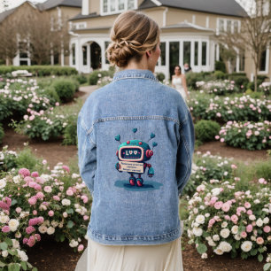 Happy Valentine's - I like you' Cute Robot message Denim Jacket