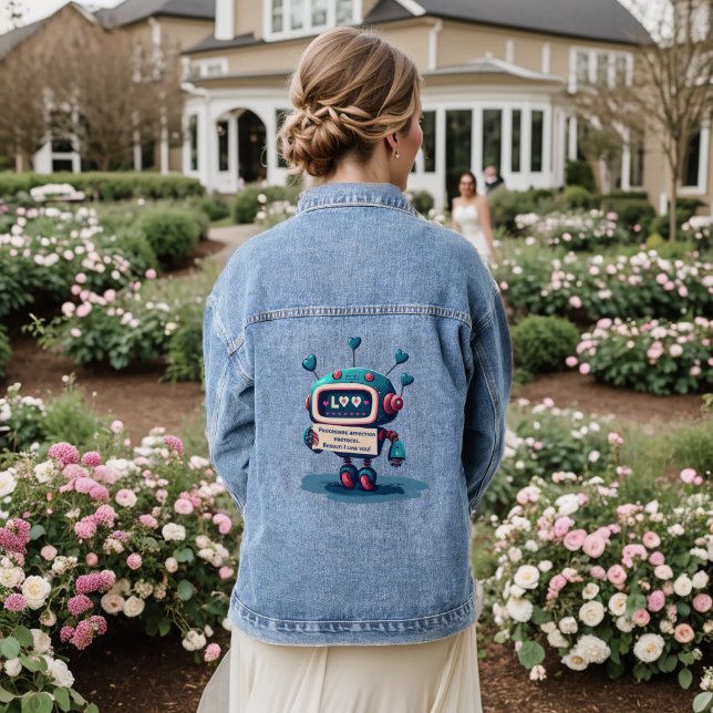 Happy Valentine's - I like you' Cute Robot message Denim Jacket (Wedding Back)