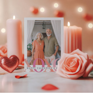 Happy Valentines Modern Pink Photo Holiday Card