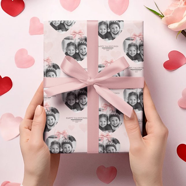 Happy Valentine's Personalised Heart Photo Pastel  Wrapping Paper (Creator Uploaded)