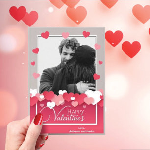 Happy Valentine's Photo Red Pink Hearts Acrylic Invitations