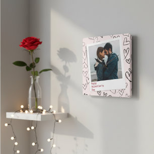 Happy Valentines Pink Heart Romantics Couple Photo Square Wall Clock
