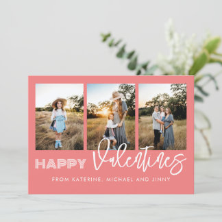 Happy Valentines Pink Photo Collage Family Card