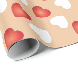 Happy Valentines - Red and White Hearts Pattern Wrapping Paper