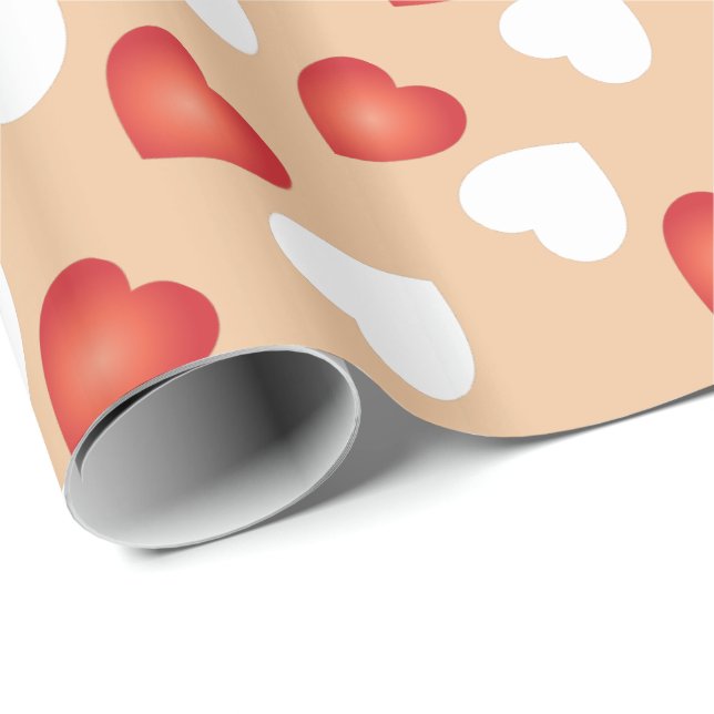 Happy Valentines - Red and White Hearts Pattern Wrapping Paper (Roll Corner)