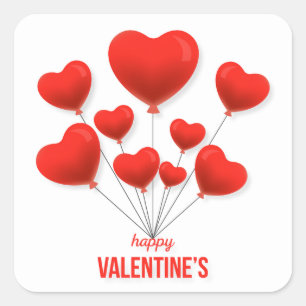 Happy Valentine's Red Balloons   Holidays Square Sticker