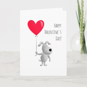 Happy Valentine's Red Heart Balloon Cute Dog Puppy Card