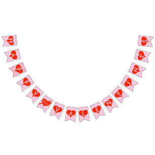 Happy Valentine's Red Hearts Pink Bunting Banner