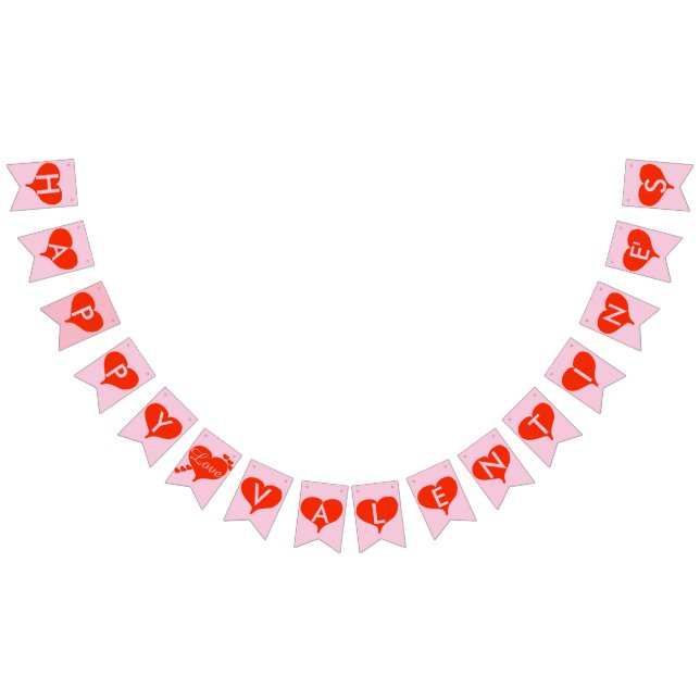 Happy Valentine's Red Hearts Pink Bunting Banner (All)