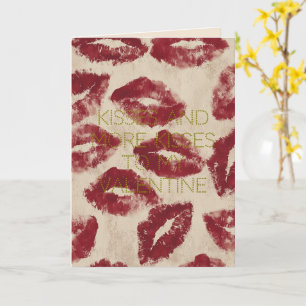 Happy Valentines Red Lipstic Kisses Romantic Love Card