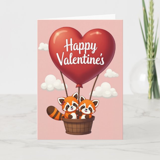 Happy Valentines Red Panda Heart Card (Front)