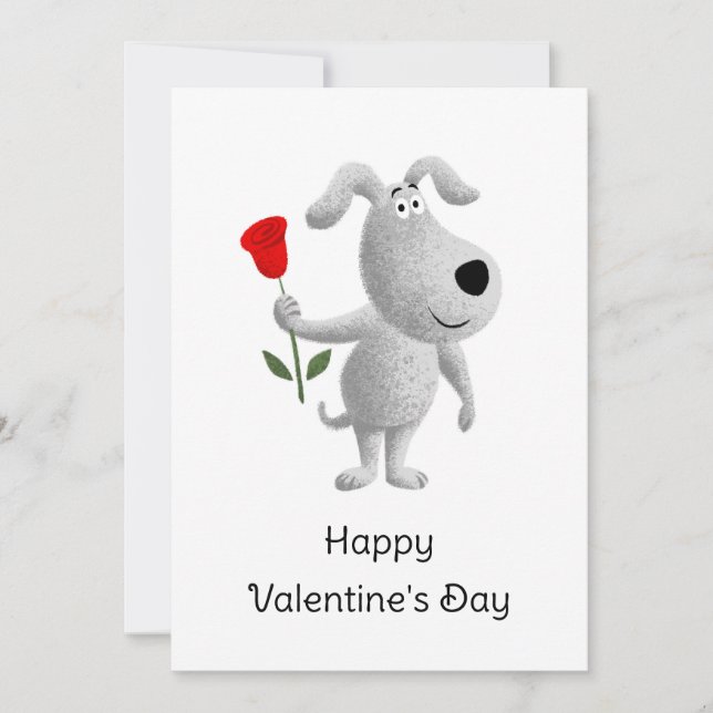 Happy Valentine's Red Rose Dog Puppy Holiday Card (Front)