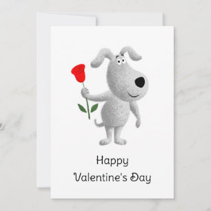 Happy Valentine's Red Rose Dog Puppy Holiday Card