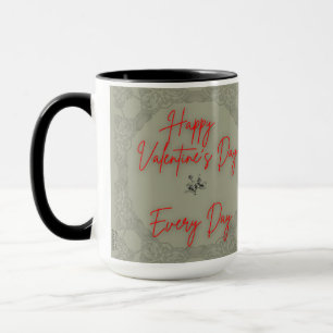 Happy Valentine's Roses Grey Frame Text Red Mug
