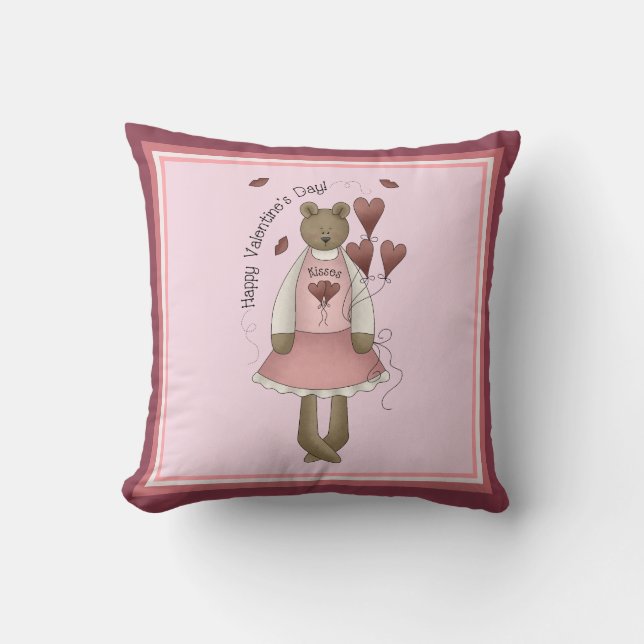 Happy Valentine's Teddy Bear Pillow (Front)
