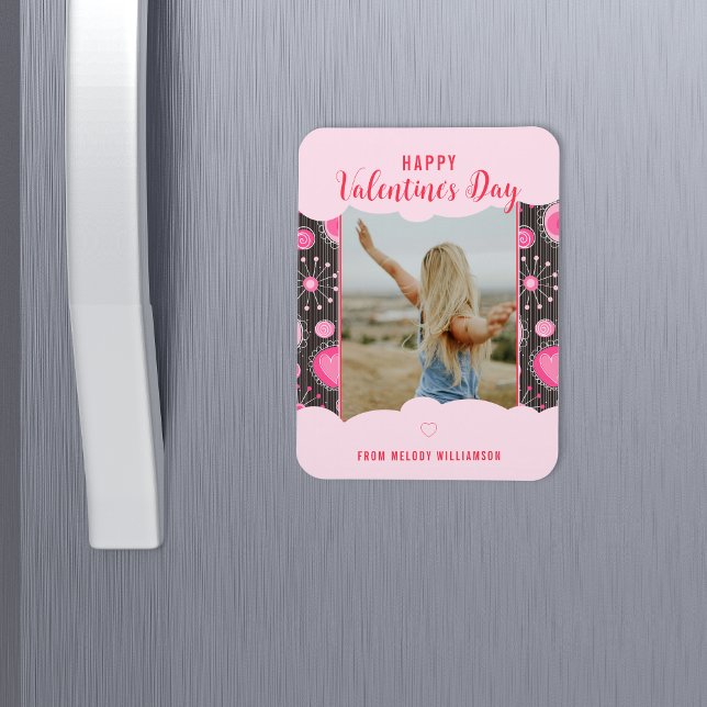 Happy Valentines Whimsical Pink hearts flower Name Magnet (Creator Uploaded)